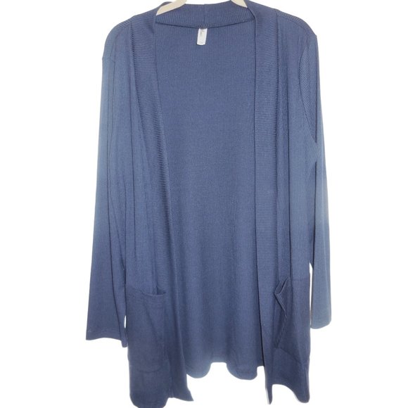 Cardigan NEW 1X,2X,3X ROSIO Blue Lightweight knit duster pockets long sleeve - Picture 3 of 7
